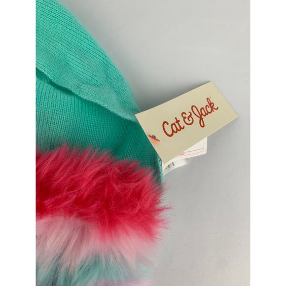 Cat & Jack Teal Knit Scarf With Faux Fur Rainbow Hand Pockets. Girls One Size - Picture 6 of 6